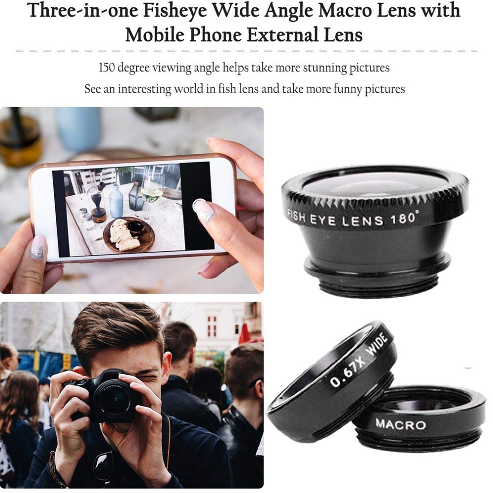 Universal 3 in 1 Fish Eye Lens - đánh giá và giá Lens Camera Clip